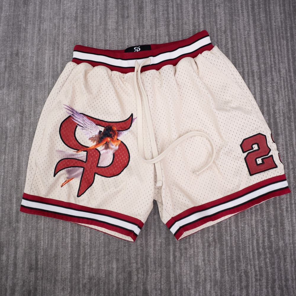 Saint Potential Mesh Shorts Mens Small Cream Excellent Angel Graphic Streetwear
